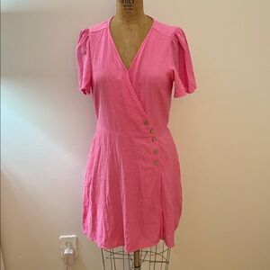 NWOT LC Lauren Conrad Bright Pink Buttoned Mini Dress